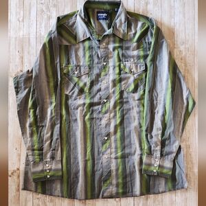 Vintage Wrangler pearl snap green gray western rodeo light weight mens 3XT